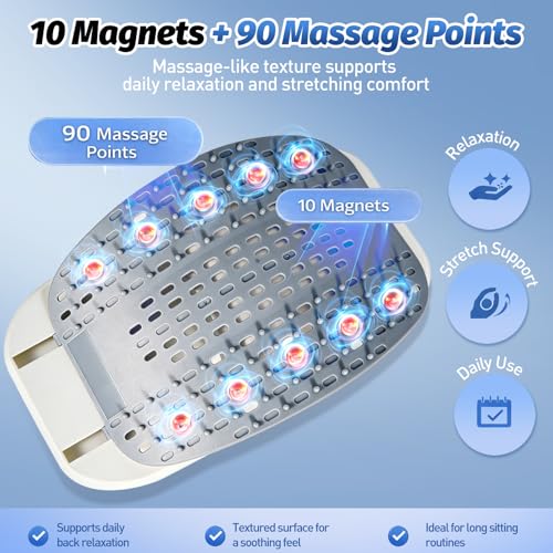 Back Stretcher for Lower Back, Pneumatic Adjustable Lumbar Support Board with 10 Magnets and 90 Massage Points, Daily Back Stretching Device for Home, Office, Yoga and Travel - color: Grey