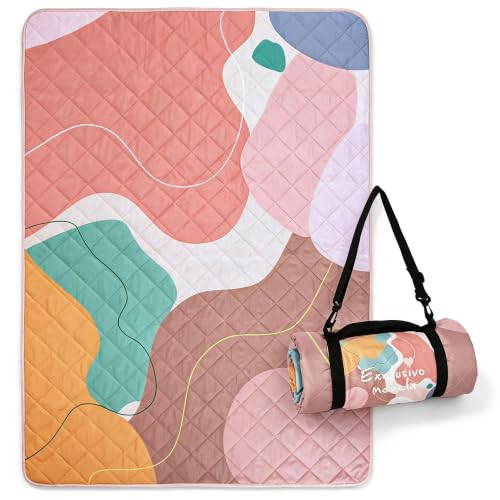 Exclusivo Mezcla Extra Large Waterproof Picnic Blankets 3 Layer, Sandproof and Foldable Outdoor Blanket for Beach Camping, Park and Travel, 60x80 Inch - color: Abstract Red, size: 60''*80''