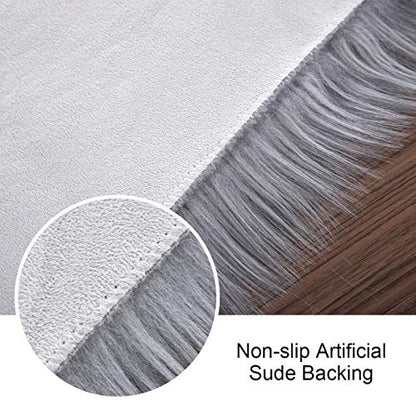 Softlife Grey Faux Fur Sheepskin Chair Cover Seat Cushion Pad Super Soft Area Rugs for Living Bedroom Sofa Dorm (1.6ft x 1.6ft) - color: Grey