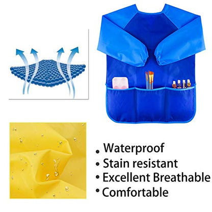 Zkptops 2 Pack Kids Art Smock Colorful Waterproof Children Art Aprons Artist Painting Aprons with Long Sleeve 3 Roomy Pockets for Age 3-7 Years Blue and Pink - color: 2 Pack Blue/Pink