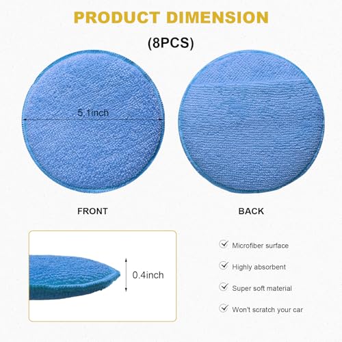 8PCS Microfiber Wax Applicator Pads, 5 Inch Round Car Wash Sponge Cleaning Tools with Finger Pocket, Scratch-Free Ultra-Soft Foam Bulk for Fine Polishing Detailing Waxing (Royal Blue) - color: Royal Blue
