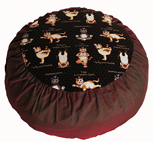 Meditation Cushion Zafu Buckwheat Pillow - Heavenly Kitties- Yoga Cats Brown - color: Yoga Cats Brown
