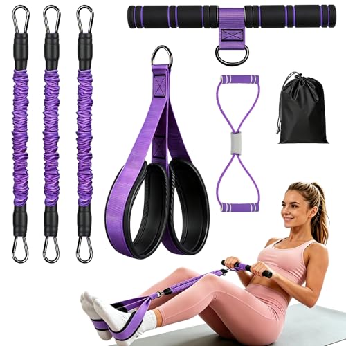 Upgraded Durable Pedal Resistance Band with Handle, 75LBS Adjustable 3 Tube Foot Pedal Device Puller Exercise Bands for Core, Abs, Waist, Legs, Arms, Sit Up Exercise Equipment for Women