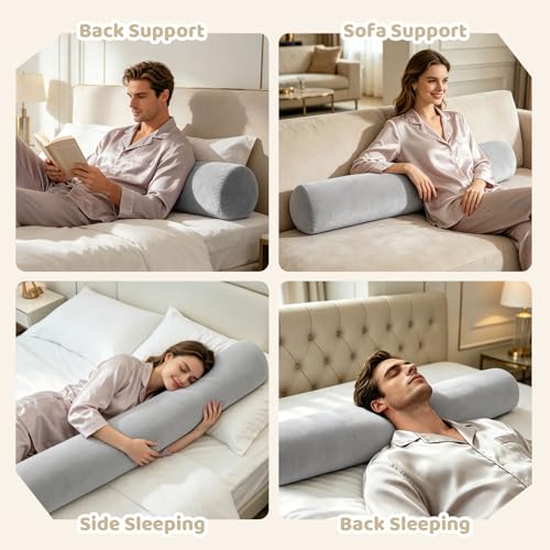 IFOYO Velvet Round Body Pillow Cover with Zipper, 47" x 8" Ultra-Soft Bolster Pillow Cover Machine Washable Long Round Pillow Case for Sleeping & Bedroom, Living Room, Case Only, Gray - color: Gray, size: 47"