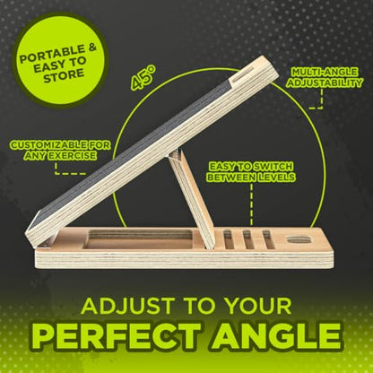 Playbees Portable Wooden Slant Board for Calf Stretching & Squats – Adjustable Incline Calf Stretcher with Non-Slip Surface, Foldable Design for Physical Therapy, Pilates, Ankles & Legs