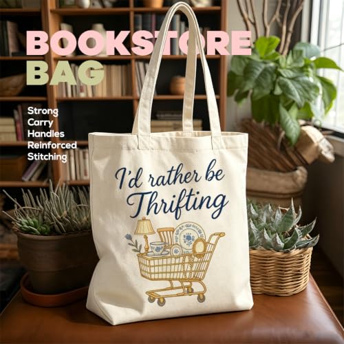 VICBOU Vintage Thrifting Canvas Tote Bag, Retro Shoulder Bag with Pocket