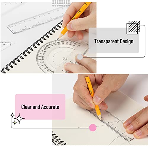 Mr. Pen- Geometry Set, 13 pcs, 3 Metal Compasses, Protractor, 6" Ruler | 45° & 30°/60° Set Squares, Pencils, Lead Refills, Sharpener & Eraser for Math, Drafting & Classroom Use - color: Pink