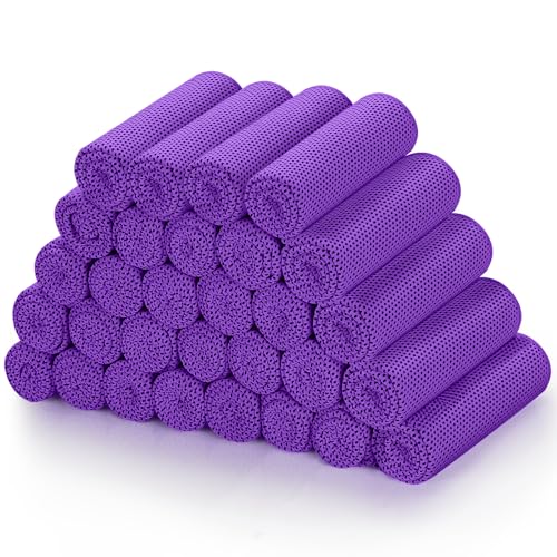 Cooling Towels (40"x 12", Pack of 60) for Neck and Face Hot Weather | Sports, Workout, Fitness, Gym, Yoga, Golf, Pilates, Travel, Camping & More - color: Purple 30