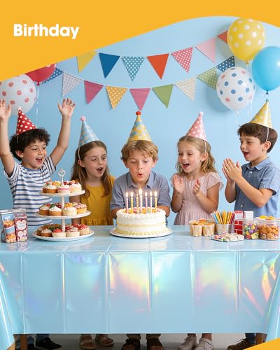 Niuara Iridescent Blue Plastic Table Cloth Disposable, 4 Pack, 54 x 108 in | Rectangle, 6 ft Tables, Birthday Party, Holiday Gathering - color: Iridescent Blue, size: 54" x 108" - 4 Packs