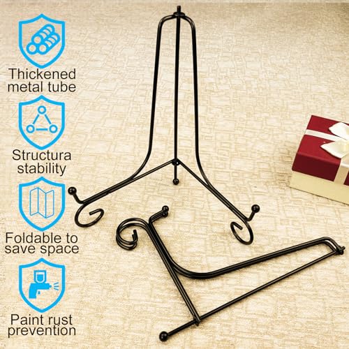 HENABLE 4PCS Premium Black Iron Plate Stands for Display, 8 Inch, Decorative Solid Metal Plate Holders for Displaying, Mini Easel, Frame, Book, Card, Plaque, Bowl, Picture Stands - size: 4PCS 8IN