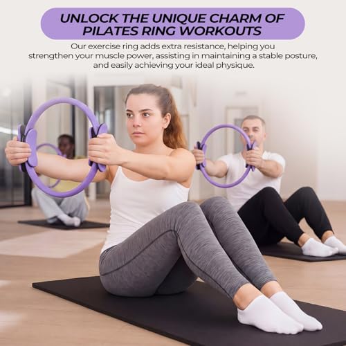 Seenelling 18 Pcs Pilates Ring and Ball Bulk Home Pilate Kit - color: Purple
