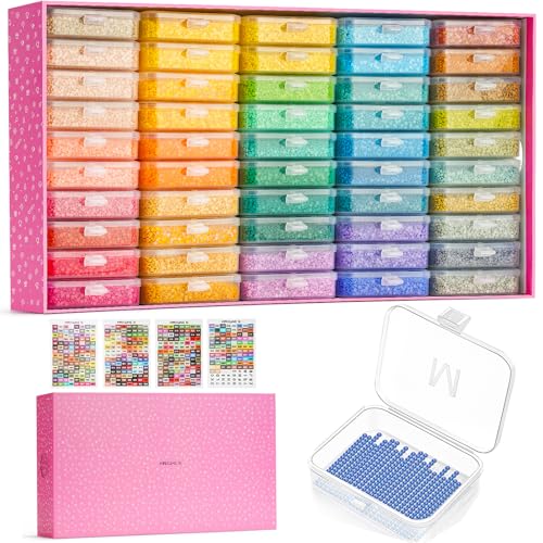 50PCS Diamond Painting Storage Containers Trays with Lids | Diamond Art Beads Storage & Line-Up Trays, Diamond Art Accessories Tools, Diamond Painting Dots Organizer, Pink Box Package - size: 50 Piece Tray Kits