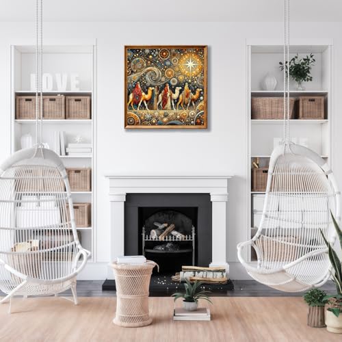 Mosaflare 5D Pilgrimage Diamond Painting Kits for Adults 13.7x13.7 Inch | Camel Caravan Diamond Art for Beginners, DIY Full Round Drill Paint by Diamonds Dot Gem Art for Adult, Home Wall Decor - color: KM652-1