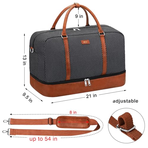 IBFUN Weekender Bags for Women, 21" Travel Duffle Bag with Shoe Compartment - color: D2-Polka Dot
