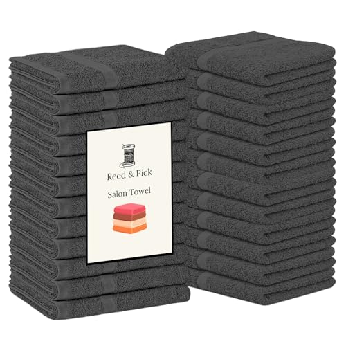 Reed&Pick 24 Pack Dark Grey Hand Towels 100% Cotton Spa Towels – 16x26 inches Highly Absorbable Facial Gym Towel Hair Towels and Face Bulk Small Towel (Not Bleach Proof) - color: Dark Grey, size: 16x27 Pack of 24