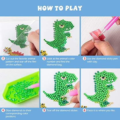 Labeol Diamond Art Kits for Kids Boys and Girls Ages 6-8-10-12 Easy to DIY Creative Diamond Art Sticker Craft by Numbers Kits for Kids and Adult Beginners (Dinosaur) - style: Dinosaur
