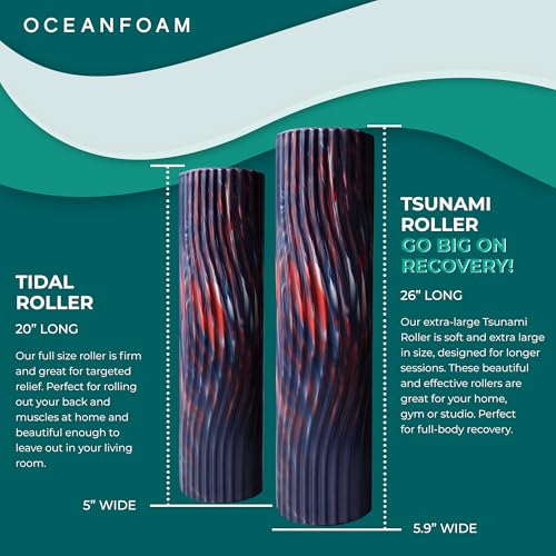 Oceanfoam Tsunami Roller (Dark Navy, Red & Natural Marbled) - Extra-Large, 26" x 5.9" - Soft, Textured Foam Roller for Physical Therapy, Back Pain, Exercise & Stretching - Yoga, Athletics, & Wellness - color: Dark Navy, Red & Natural Marbled