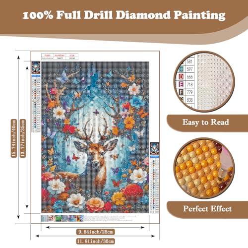Deer DIY Diamond Art Kits for Adults, Flowers 5D Diamond Painting Kits | Gem Painting, Dimond Art Paintings Kit, Full Drill Diamond Dot for Home Wall Decor 12 X 16 Inch - color: CM077
