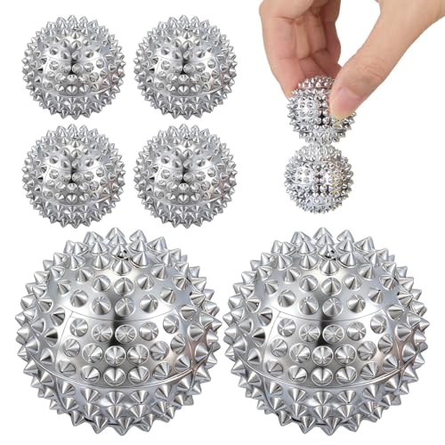 6 Pcs Magnetic Spiky Massage Ball Hand Exercise Relief, Silver - color: Silver