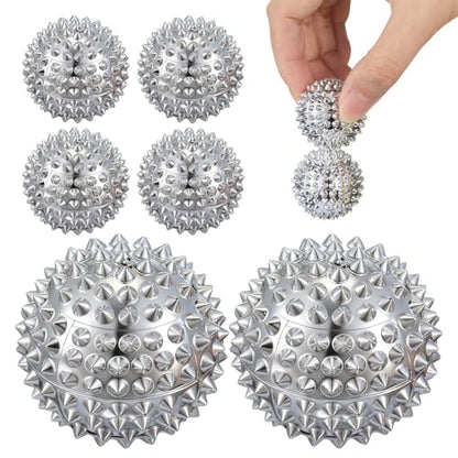6 Pcs Magnetic Spiky Massage Ball Hand Exercise Relief, Silver - color: Silver