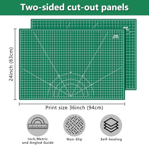 ArtAt Self Healing Cutting Mat: 24 x 36 inch Green Large 5-Ply Double-Sided Durable Non-Slip PVC Cutting Mat for Sewing Quilting Scrapbooking Art & Crafts projects… - color: Green, size: 36"L x 24"W