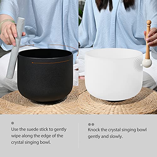 Couple of 2 PCS Yin and Yang Crystal Singing Bowl Set 8 Inch Black and 10 Inch White Mutual Attraction Bowls - size: 8"A 10"F