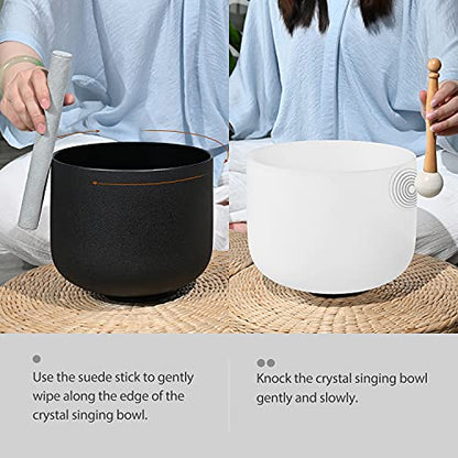 Couple of 2 PCS Yin and Yang Crystal Singing Bowl Set 8 Inch Black and 10 Inch White Mutual Attraction Bowls - size: 8"A 10"F