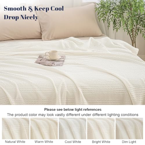 PHF Lightweight Waffle Weave Blanket King for Bed Coconut White 104"x90" - color: Coconut White, size: King(104"x90")