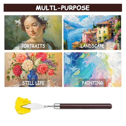 Palette Knife, Stainless Steel Painting Knife with Wood Handle, Metal Artist Knife for Oil, Canvas, Acrylic Painting, Flexible Spatula Pallet Knife for Color Mixing,Spreading 02 - color: Palette Knife 02
