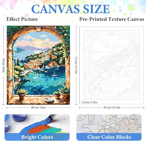 ZRIZQ Landscape Paint by Numbers Kit for Adults Beginner,Scenery,16x20 | Full set with wooden brushes,rolled canvas,rich paints.Calming activity.Beginner friendly.Just open and paint. - color: 16"X20"Rolled Canvas(Frameless)-Landscape 13