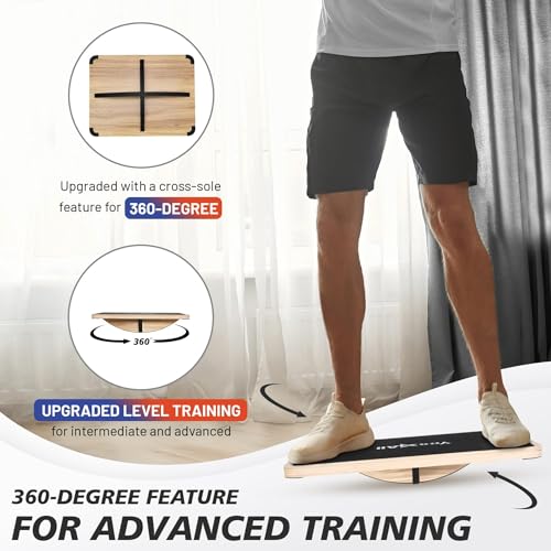 Yes4All 350LBS Professional Wooden Balance Board for Leg Workout, Anti-Slip Rocker Board, Wobble Board for Standing Desk - color: D. 360 Degree Rotation