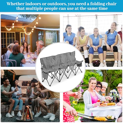 Kigley 2 Pack 4 Seat Folding Soccer Bench, Portable Sports Bench with Carry Bag and Side Pockets, 8 Person Sideline Chairs for Football Basketball Camping Practice Games(Gray) - color: Grey