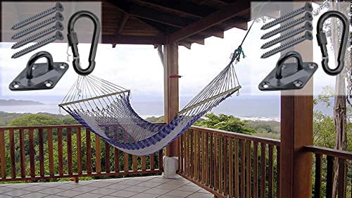 Heavy Duty Hammock Kits & Ceiling Hook Diamond Pad Eye Plates, 304 Stainless Steel & Black Zinc Galvanized Steel Corrosion Resistant, 2, 4 & 8 Packs - color: Black Diamond Plate Hammock Kit