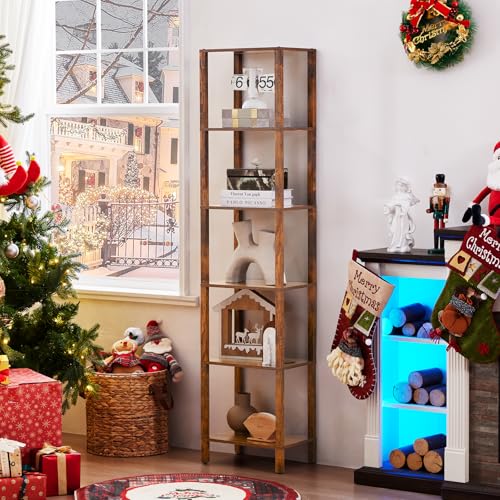 YUFAM 6 Tier Tall Skinny Bookshelf, Narrow Bookcase, Wooden Shelf, Brown - color: Brown, size: 6-Tier