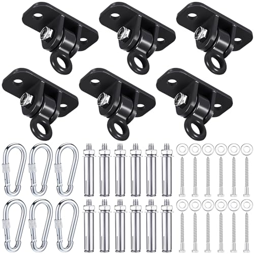 Tandefio 6 Sets of Robust Swing Hangers for Wooden Concrete Set with Swing Hooks Screws Bolts Washers Swingset Accessories for Porch Patio Yoga Indoor Outdoor, Over 1800 lb Capacity (Black) - color: Black