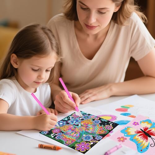 FlyingMage 5D Diamond Art Painting Kits for Adults, 4 Pack Cute Animal Full Drill Diamond Dots Paintings, DIY Diamond Crafts and Art Mosaic Kits, Kawaii Gem Paint with Diamonds Pictures, Butterfly - color: Multicolor Butterfly