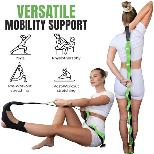 Stretch Strap with Loops Physical Therapy - Full Body Exercise Straps for Stretching with Detachable Foot - Leg & Calf Stretcher for Plantar Fasciitis, Physical Therapy, Pain Relief, and Flexibility - color: Parrot Green