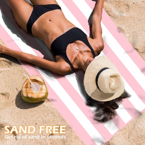 Eunzel 2 Pack Microfiber Beach Towel, Quick Dry Travel Towel Large Sand Free Towel for Beach, Camping, Swim Pool, Gym, Sports& Yoga 71"x32", Stripe Navy & Pink - color: Stripe Navy & Pink