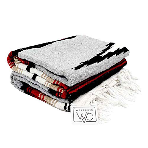 Open Road Goods Mexican Diamond Blanket - XL Heavyweight Yoga Blanket – Handmade in Mexico - Thick Boho Serape Saltillo Style Throw for Beach, Picnic, Home, Camping and More! (Grey Baja) - color: Grey Baja