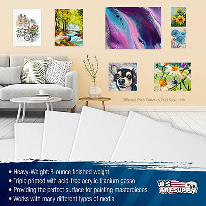 U.S. Art Supply 12" x12" Stretched Canvas for Painting Super Value 7-Pack - Triple Primed Professional Artist Quality White Blank 5/8" Profile, 100% Cotton, Heavy-Weight Gesso - Acrylic Pouring, Oil - size: 12" x 12"
