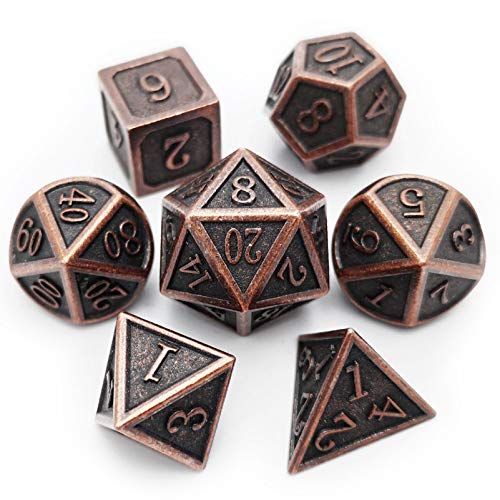 Haxtec Metal DND Dice Set, 7 Pcs Ancient Polyhedral Dice for Table Games | Copper D&D Dice with Leather Bag, Compatible with Dungeons and Dragons, Antique Heavy Metallic, TTRPG Gifts for DND Lovers - color: Copper