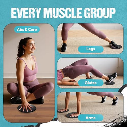 Gliding 9” Sliders for Working Out on Any Floor, 1 Pair + 4 Videos - color: Black