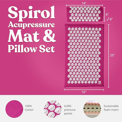 Spirol Acupressure Mat and Pillow Set for Back, Neck and Shoulder Pain Relief, with Flexible Acupressure Spikes, Includes Carry Bag (Amethyst) - color: Amethyst