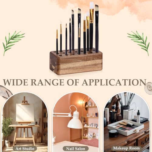 21 Holes Paint Brush Storage Organizer Wooden Paint Brush Holder Stand for Art Brushes Artist Brush Holder for Office Desk Craft Tool Holder 5.9 × 2.8 × 2.2 In