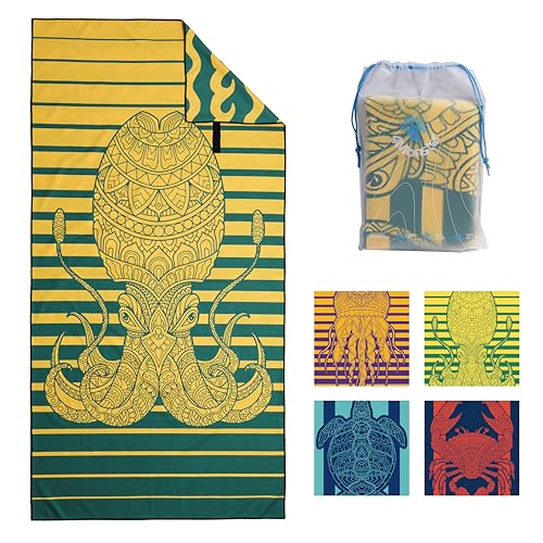 4Monster Quick Dry Beach Towel, Ultra Absorbent Microfiber Travel Towel, Lightweight & Compact for Beach, Swimming, Camping, Pool, Water Sports & Yoga - color: 01octopus, size: 63.00" x 31.50"