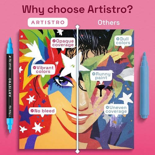 ARTISTRO 100 Acrylic Dual-Tip Glass Marker Pens for Wine Glasses | Brush + Fine Tips Vibrant Dual Tip Paint Pens for Party Charms, DIY, Craft - Art and Craft Supplies for Adults, Teens, Kids