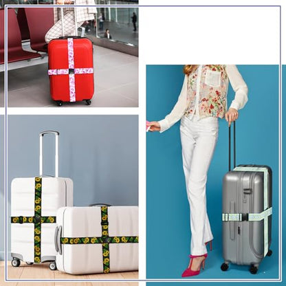6 Pieces Luggage Straps Patterned Luggage Strap Suitcase Straps Luggage Belt Adjustable Travel Luggage Belt Strap with Quick Release Buckle, 2 inches Wide by 72 inches Long (Flower Style) - style: Flower Style