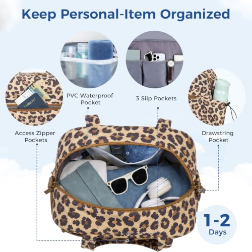 Women's Duffle Gym Bag, Carry-On Shoe Compartment for Weekender Overnight - color: Cheetah, size: Medium