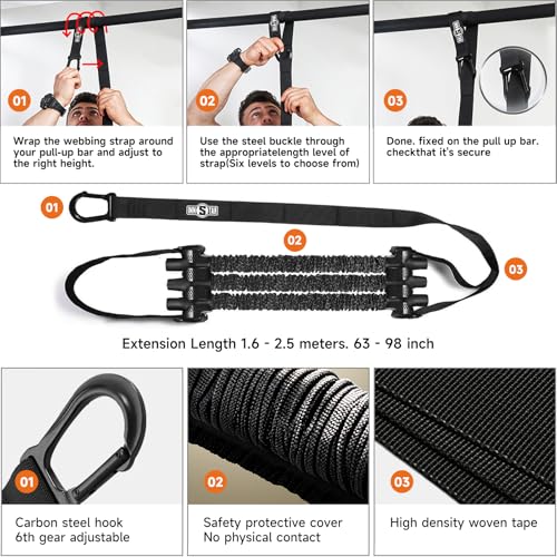 Innstar Pull Up Assistance Bands, Heavy Duty Resistance Band for Pull Up Assist, Adjustable Resistance 165-265lbs with Fabric Feet/Knee Rest, Pull Up Bands Assistance Bands - color: Upgrade Black 165lbs