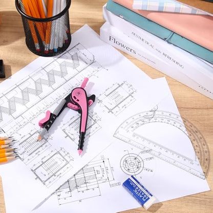 EBOOT Student Geometry Math Set, Drawing Compass and 6 Inch Clear Swing Arm Protractors 180 Degree Math Protractor(Pink) - color: Pink